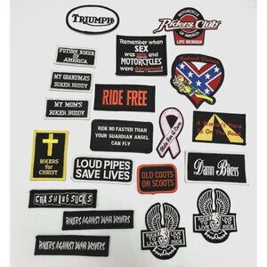 Mixed Lot of 20 Biker Motorcycle Riders Embroidered Iron On Sew On Patches
